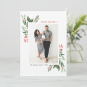 水彩赤ウィンターベリーとホリーの写真 シーズンカード (スタンド正面)