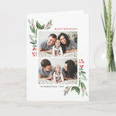 水彩赤ウィンターベリーとホリー2枚の写真 シーズンカード (正面)