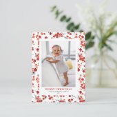 水彩赤ウィンターベリーのクリスマスフォト シーズンポストカード (スタンド正面)