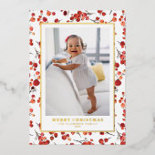 水彩赤ウィンターベリーのクリスマスフォト 箔シーズンカード (正面)