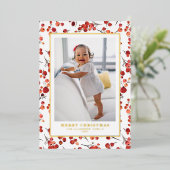 水彩赤ウィンターベリーのクリスマスフォト 箔シーズンカード (立ち正面)