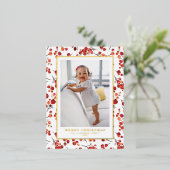 水彩赤ウィンターベリーのクリスマスフォト 箔シーズンポストカード (立ち正面)