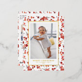 水彩赤ウィンターベリーのクリスマスフォト 箔シーズンポストカード (正面/裏面)