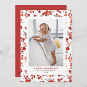 水彩赤ウィンターベリーハッピーホリデーズフォト シーズンカード (正面/裏面)