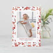 水彩赤ウィンターベリーハッピーホリデーズフォト シーズンカード (スタンド正面)