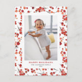 水彩赤ウィンターベリーハッピーホリデーズフォト シーズンポストカード (正面)