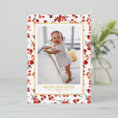 水彩赤ウィンターベリーハッピーホリデーズフォト 箔シーズンカード (立ち正面)