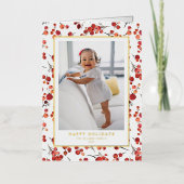 水彩赤ウィンターベリーハッピーホリデーズフォト 箔シーズンカード (正面)