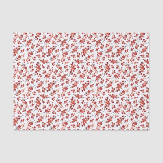 水彩赤ウィンターベリーホリークリスマスパターン 薄葉紙 (正面)