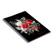 水彩赤エレガントローズブーケブラックノートブック ノートブック (右側)