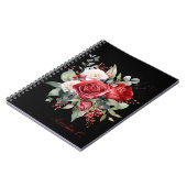 水彩赤エレガントローズブーケブラックノートブック ノートブック (左側)