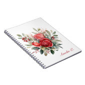 水彩赤エレガントローズブーケホワイトノート ノートブック (右側)
