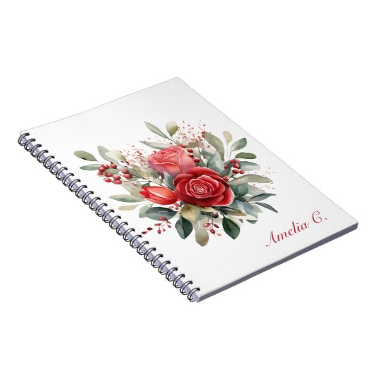 水彩赤エレガントローズブーケホワイトノート ノートブック (右側)