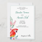 水彩赤オウムフローラ結婚ズ 招待状 (正面)