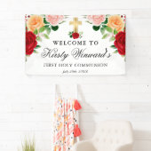 水彩赤オレンジバラファーストホーリーコミュニオン 横断幕 (インサイチュ)