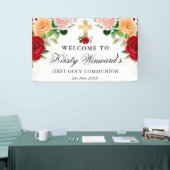 水彩赤オレンジバラファーストホーリーコミュニオン 横断幕 (トレードショー)