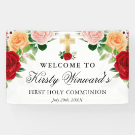 水彩赤オレンジバラファーストホーリーコミュニオン 横断幕