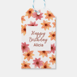 水彩赤オレンジ秋の花誕生日白 ギフトタグ