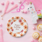 水彩赤オレンジ秋の花誕生日白 ペーパープレート (パーティー)