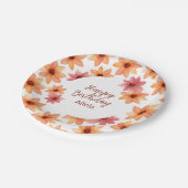 水彩赤オレンジ秋の花誕生日白 ペーパープレート (アングル)