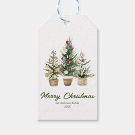 水彩赤オーナメントツリーメリークリスマス ギフトタグ