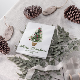 水彩赤オーナメントツリーメリークリスマス シーズンカード