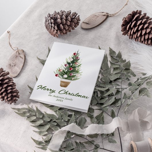 水彩赤オーナメントツリーメリークリスマス シーズンカード