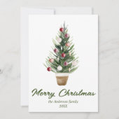 水彩赤オーナメントツリーメリークリスマス シーズンカード (正面)