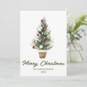 水彩赤オーナメントツリーメリークリスマス シーズンカード (スタンド正面)