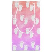 水彩赤カラフルちゃんシャワー足跡パターン スモールペーパーバッグ (正面)