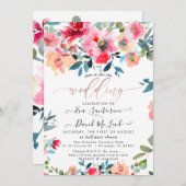 水彩赤ガーデングラデーションバラズ結婚ズ 招待状 (正面/裏面)