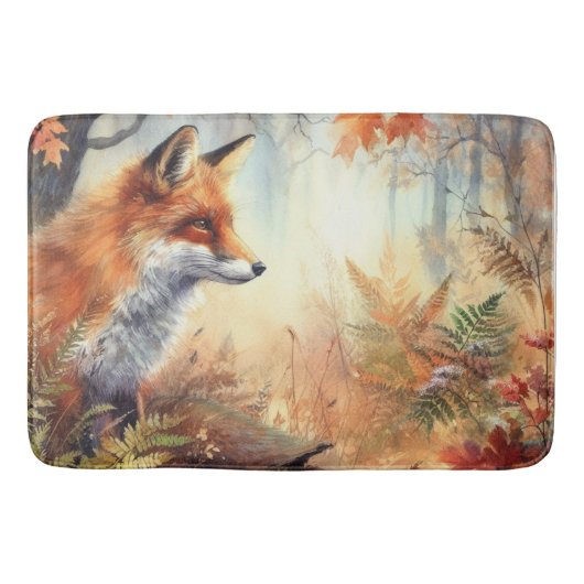 水彩赤キツネ秋秋の色自然 バスマット (正面)