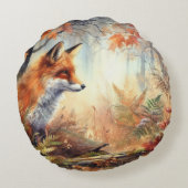 水彩赤キツネ秋秋の色自然 ラウンドクッション (裏面)