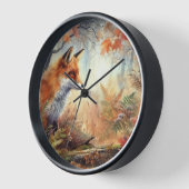 水彩赤キツネ秋秋の色自然 壁時計 (傾斜)