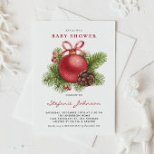 水彩赤クリスマスオーナメントベビーシャワー 招待状