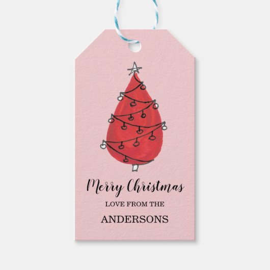 水彩赤クリスマスツリー ギフトタグ (正面)