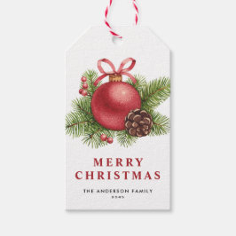 水彩赤クリスマスボールオーナメントホリデー ギフトタグ