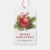 水彩赤クリスマスボールオーナメントホリデー ギフトタグ (裏面)