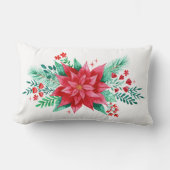水彩赤クリスマスポインセチア花 ランバークッション (正面)