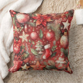 水彩赤クリスマスモチーフのホリデーバード クッション (ブランケット)