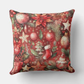 水彩赤クリスマスモチーフのホリデーバード クッション (裏面)