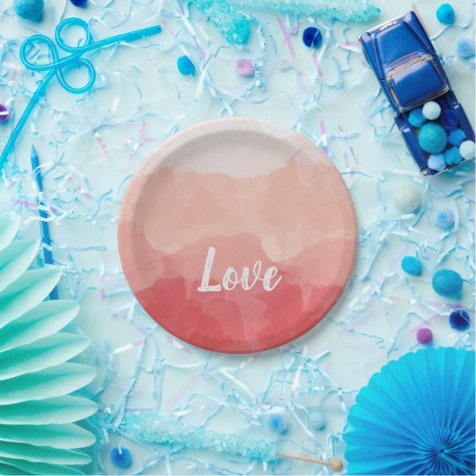 水彩赤グラデーションとピンクのグラデーション愛 ペーパープレート (パーティー)