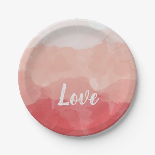 水彩赤グラデーションとピンクのグラデーション愛 ペーパープレート (正面)