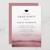 水彩赤グラデーション卒業モダンパーティー 招待状 (正面/裏面)