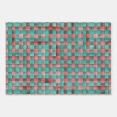 水彩赤グリーンプレイドフェスティバルホリデーパターン ラッピングペーパーシート (正面)