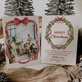 水彩赤グリーンボウリース写真クリスマス シーズンカード