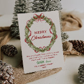 水彩赤グリーンリースクリスマスノンフォト シーズンカード