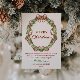 水彩赤グリーンリースクリスマスノンフォト シーズンカード