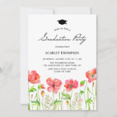 水彩赤ケシの庭園卒業パーティー 招待状 (正面)