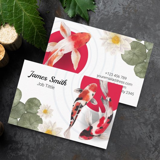 水彩赤コイ魚日本の芸術 名刺